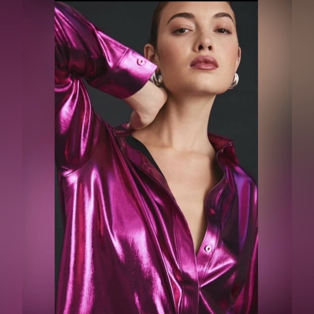 Anthropologie Pink Shine Metallic Blouse | Medium | Blogger Fave - Picture 1 of 15